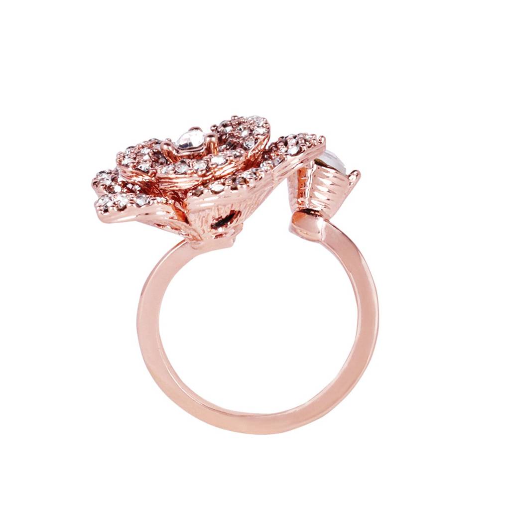 Lightweight Rose Motif Flexible Finger Ring: Elegant Gold Plated Adjustable Design For Women : 571-RGWERING