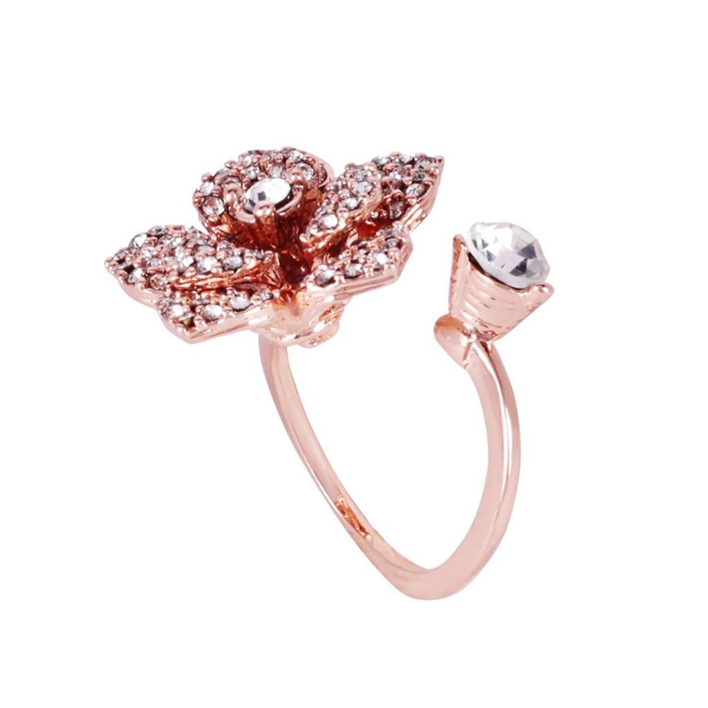 Lightweight Rose Motif Flexible Finger Ring: Elegant Gold Plated Adjustable Design For Women : 571-RGWERING