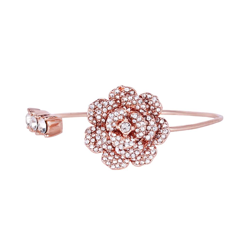Exclusive Rose Motif Cuff Bracelet: Luxurious Rosegold Plated With Floral Charms : 102200-RGWEBR