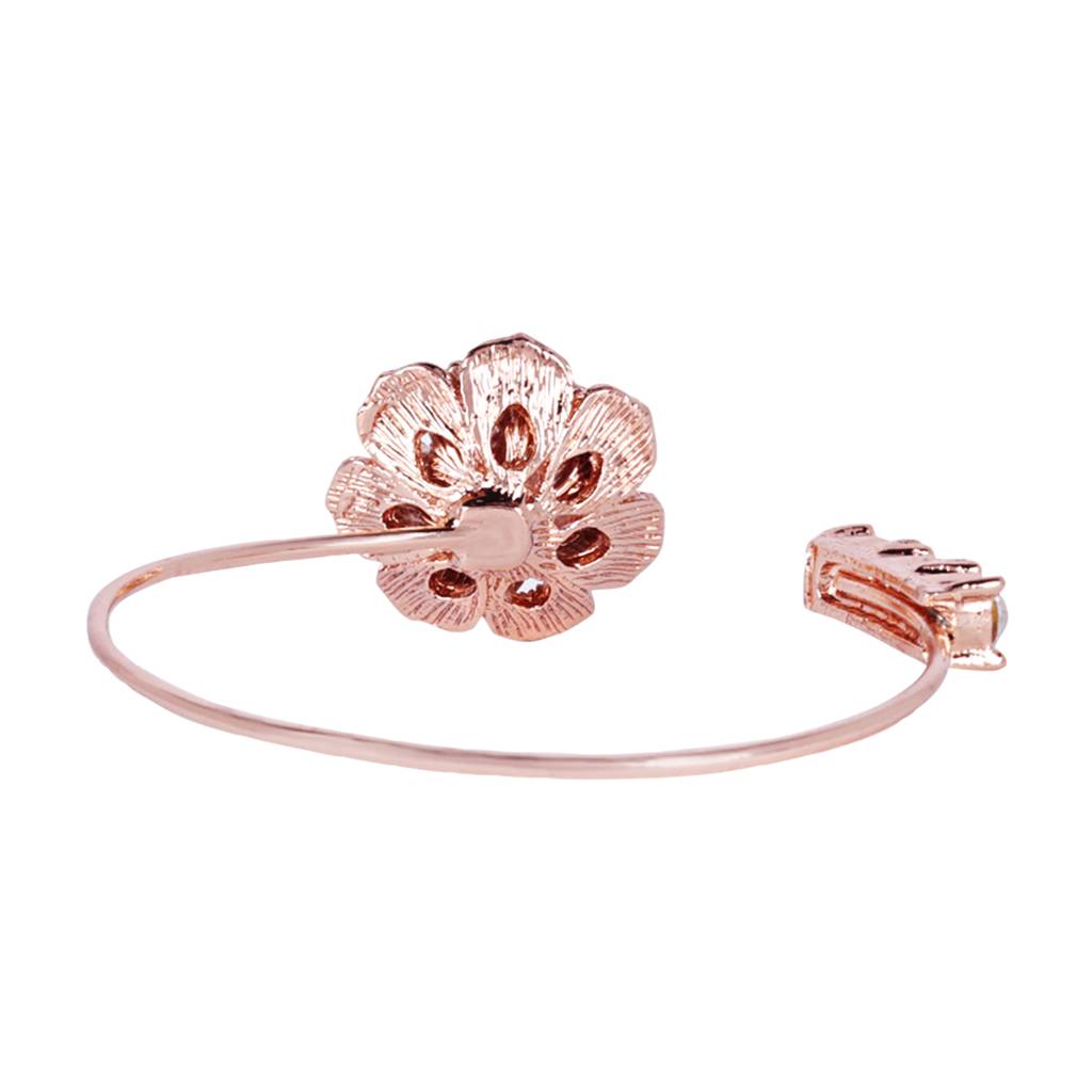 Exclusive Rose Motif Cuff Bracelet: Luxurious Rosegold Plated With Floral Charms : 102200-RGWEBR