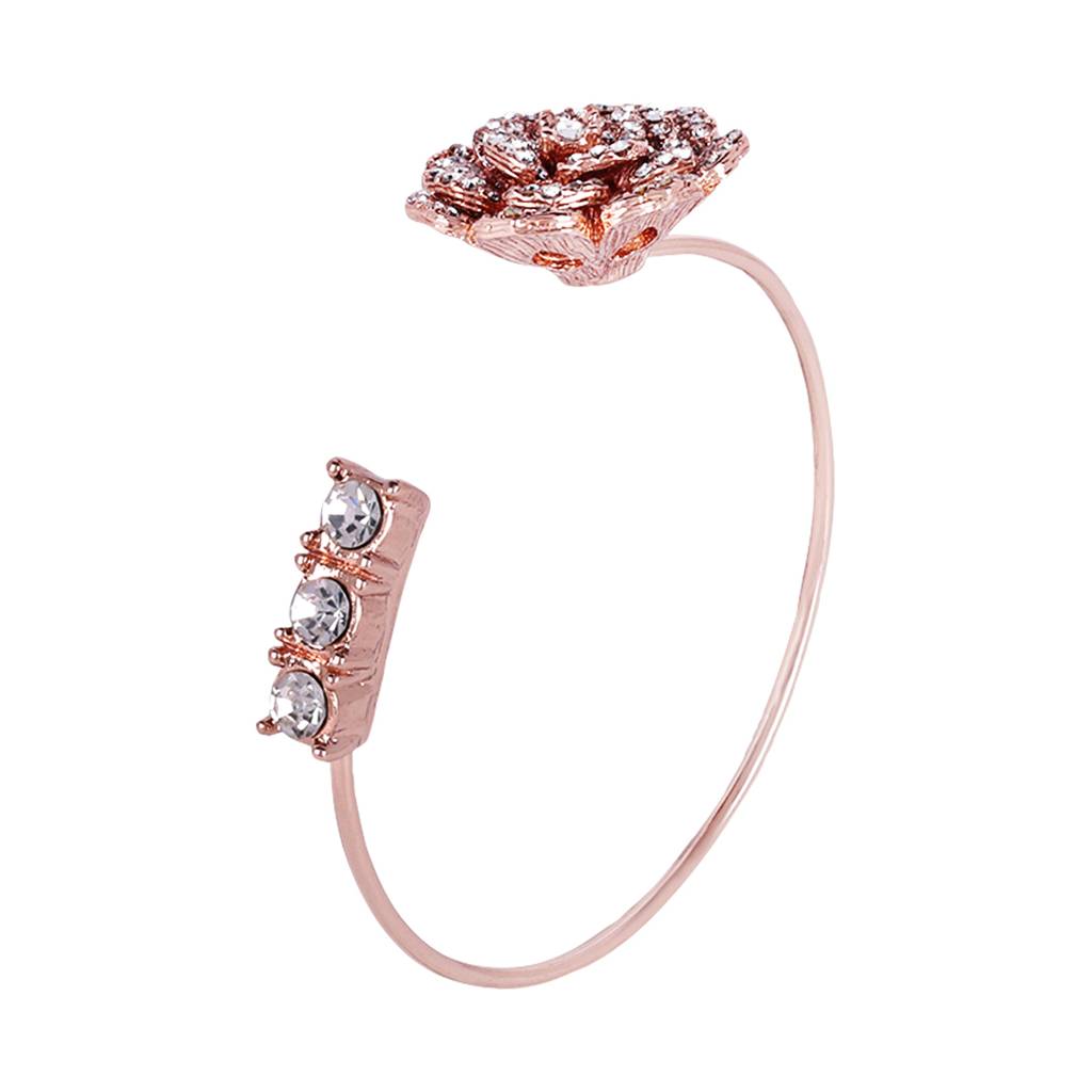 Exclusive Rose Motif Cuff Bracelet: Luxurious Rosegold Plated With Floral Charms : 102200-RGWEBR