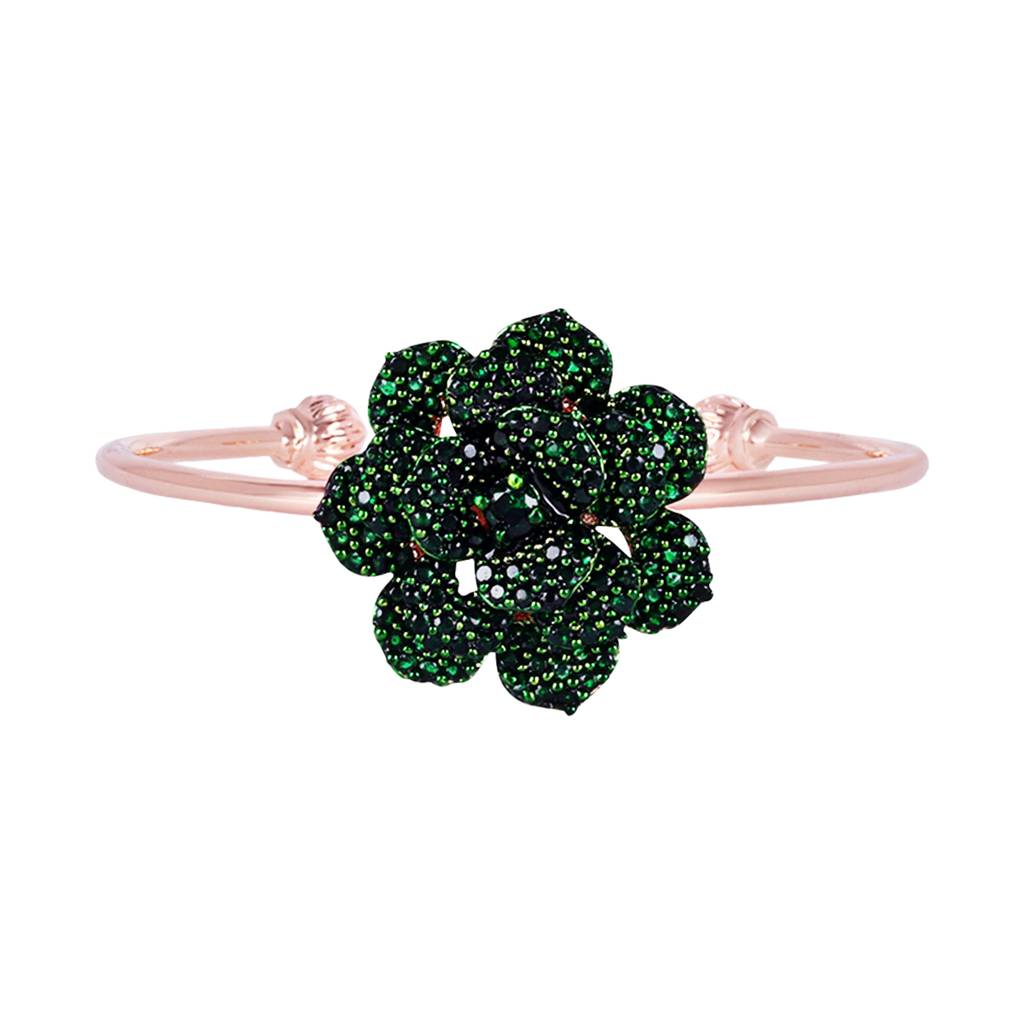 Stylish Comfort Fit Rose Motif Cuff Bracelet With Green American Diamonds For Women : AD-111-RGGNBR