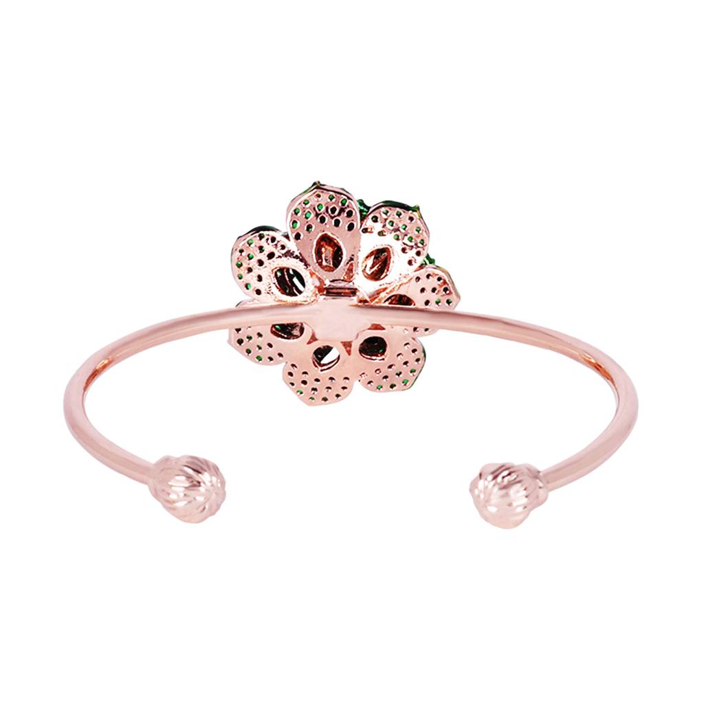 Stylish Comfort Fit Rose Motif Cuff Bracelet With Green American Diamonds For Women : AD-111-RGGNBR