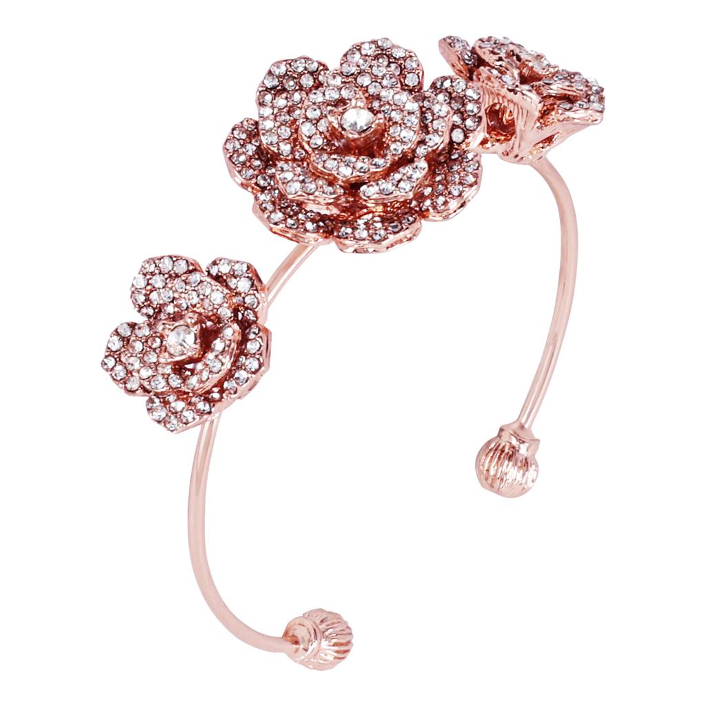 Premium Rosegold Plated Rose Motif Cuff Bracelet: Timeless Floral Design For Women : 102198-RGWEBR