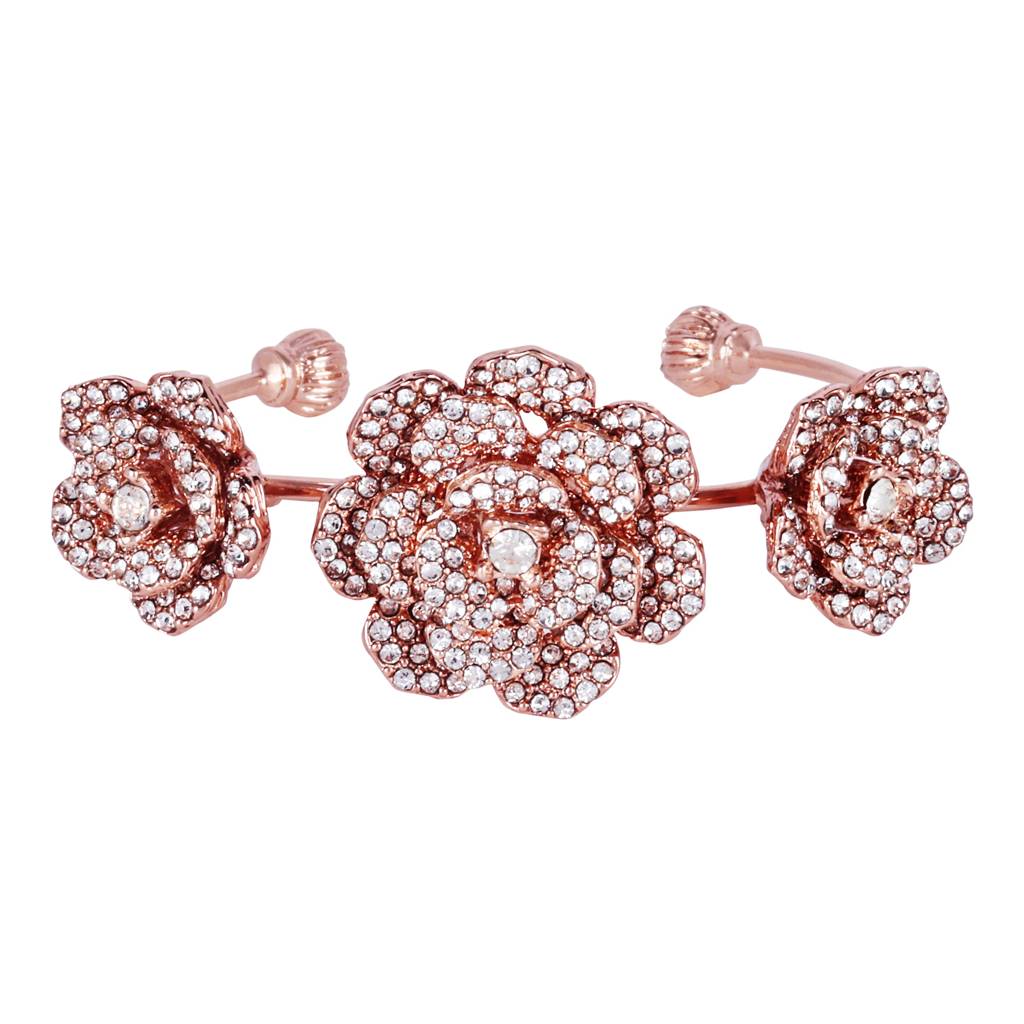 Premium Rosegold Plated Rose Motif Cuff Bracelet: Timeless Floral Design For Women : 102198-RGWEBR