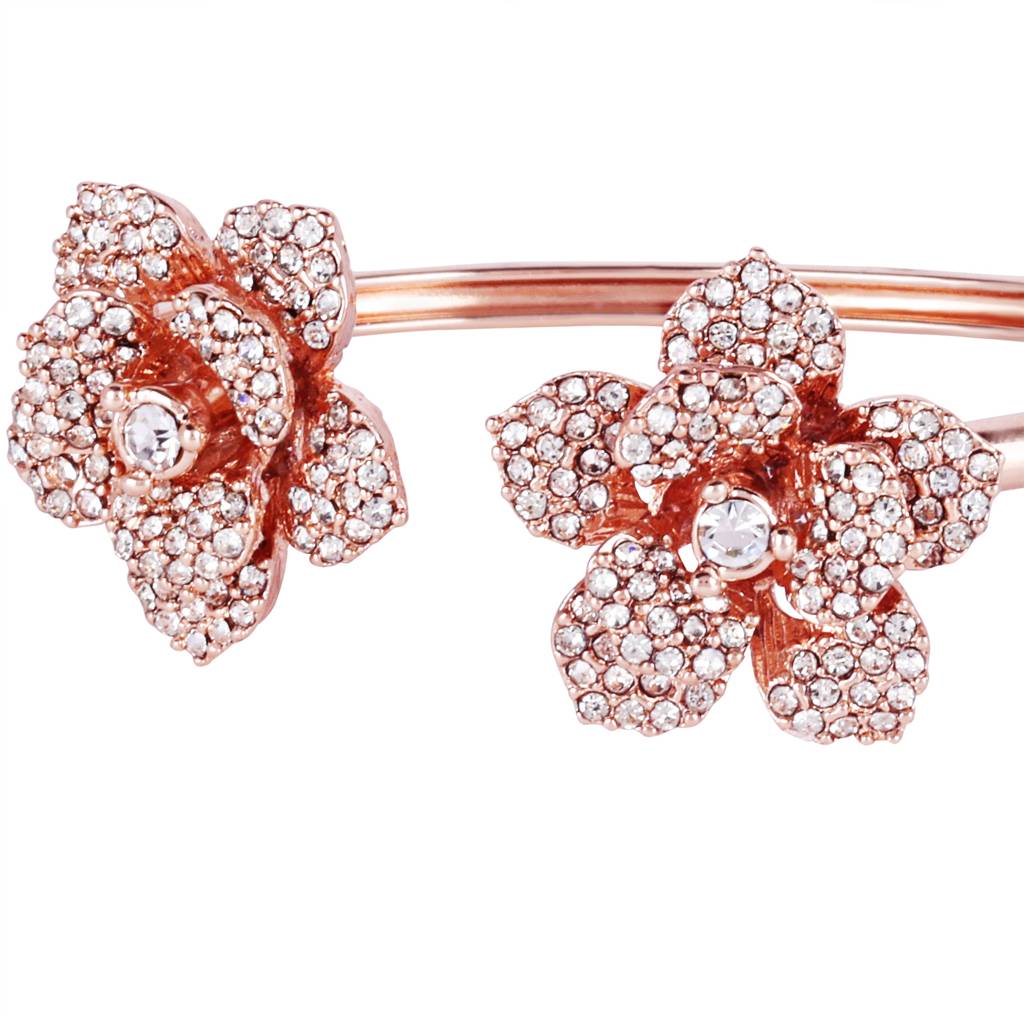 Floral Rose Motif Cuff Bracelet: Exclusive Rosegold Plated Elegance For Women : 102209-RGWEBR