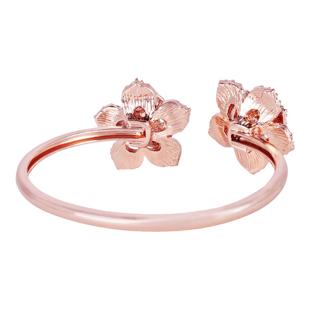 Floral Rose Motif Cuff Bracelet: Exclusive Rosegold Plated Elegance For Women : 102209-RGWEBR