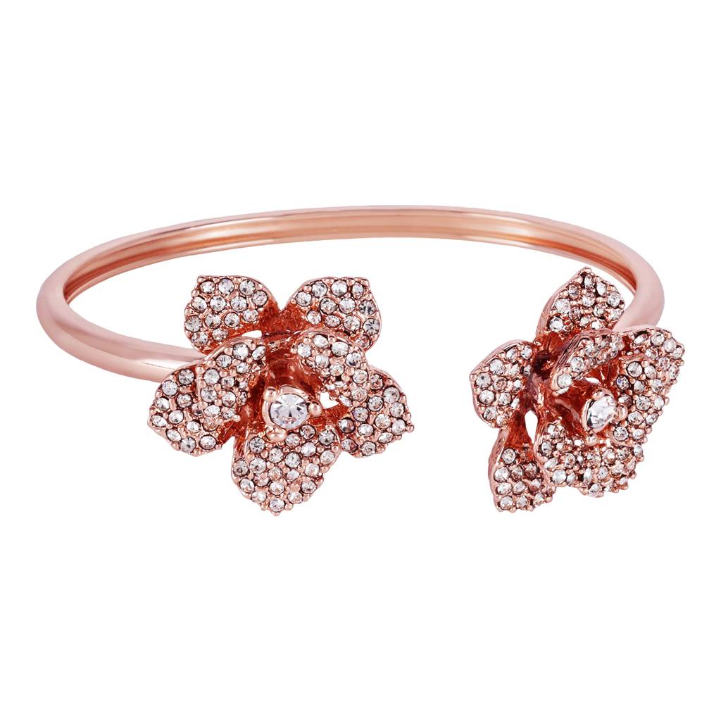Floral Rose Motif Cuff Bracelet: Exclusive Rosegold Plated Elegance For Women : 102209-RGWEBR