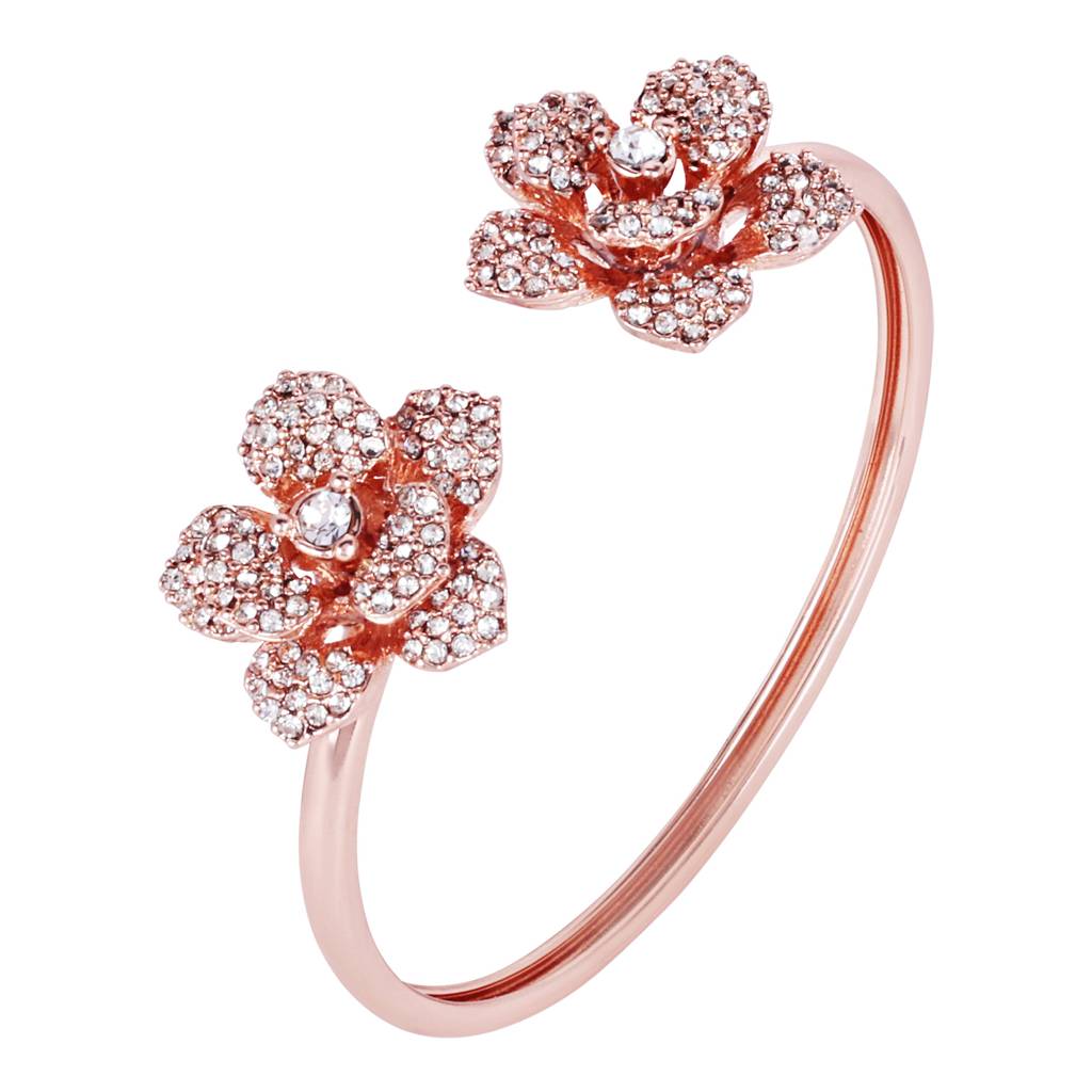 Floral Rose Motif Cuff Bracelet: Exclusive Rosegold Plated Elegance For Women : 102209-RGWEBR