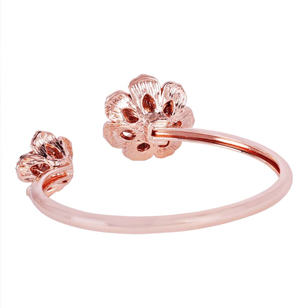 Modern Rose Motif Cuff Bracelet: Stylish Rosegold Plated With Floral Charms For Women : 102197-RGWEBR