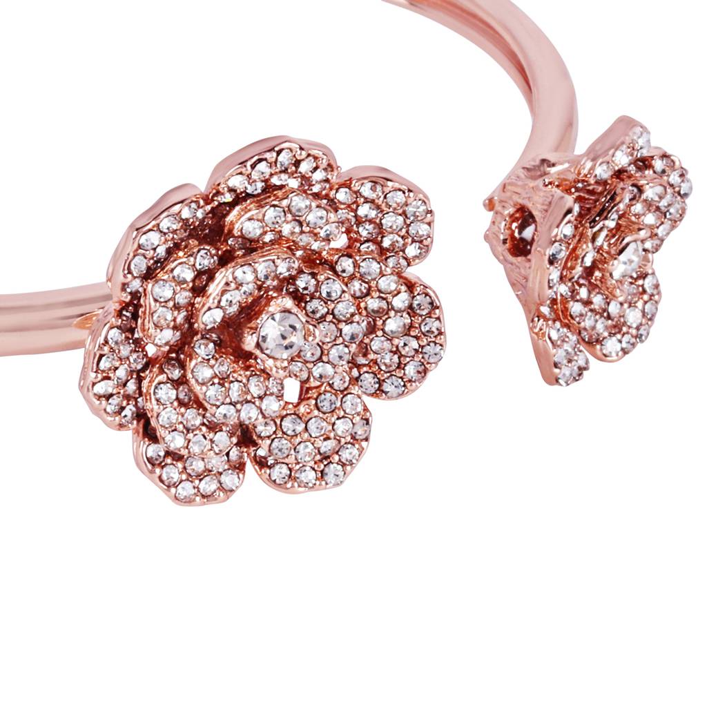 Modern Rose Motif Cuff Bracelet: Stylish Rosegold Plated With Floral Charms For Women : 102197-RGWEBR