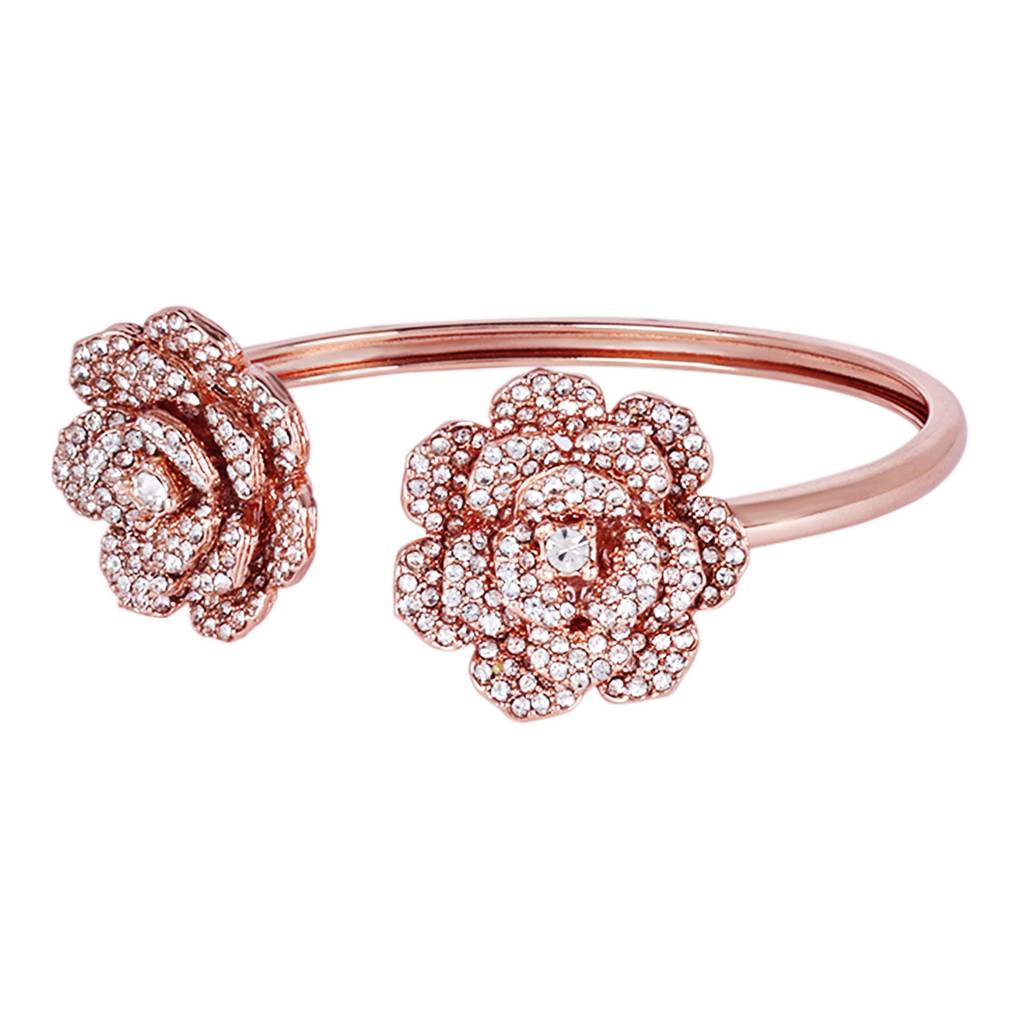 Elegant Rose Motif Cuff Bracelet: Exclusive Rosegold Plated Floral Design For Women : 102199-RGWEBR