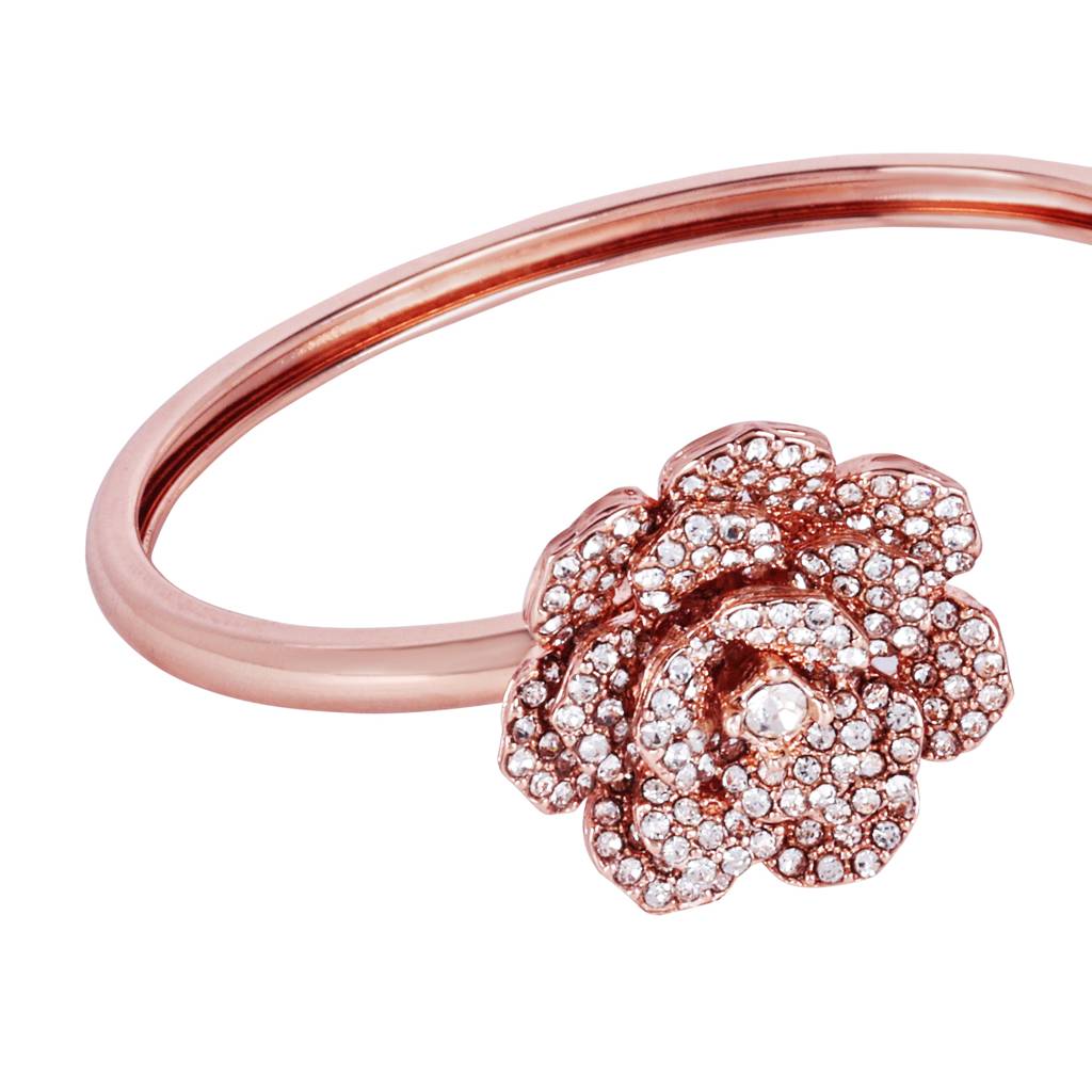Elegant Rose Motif Cuff Bracelet: Exclusive Rosegold Plated Floral Design For Women : 102199-RGWEBR