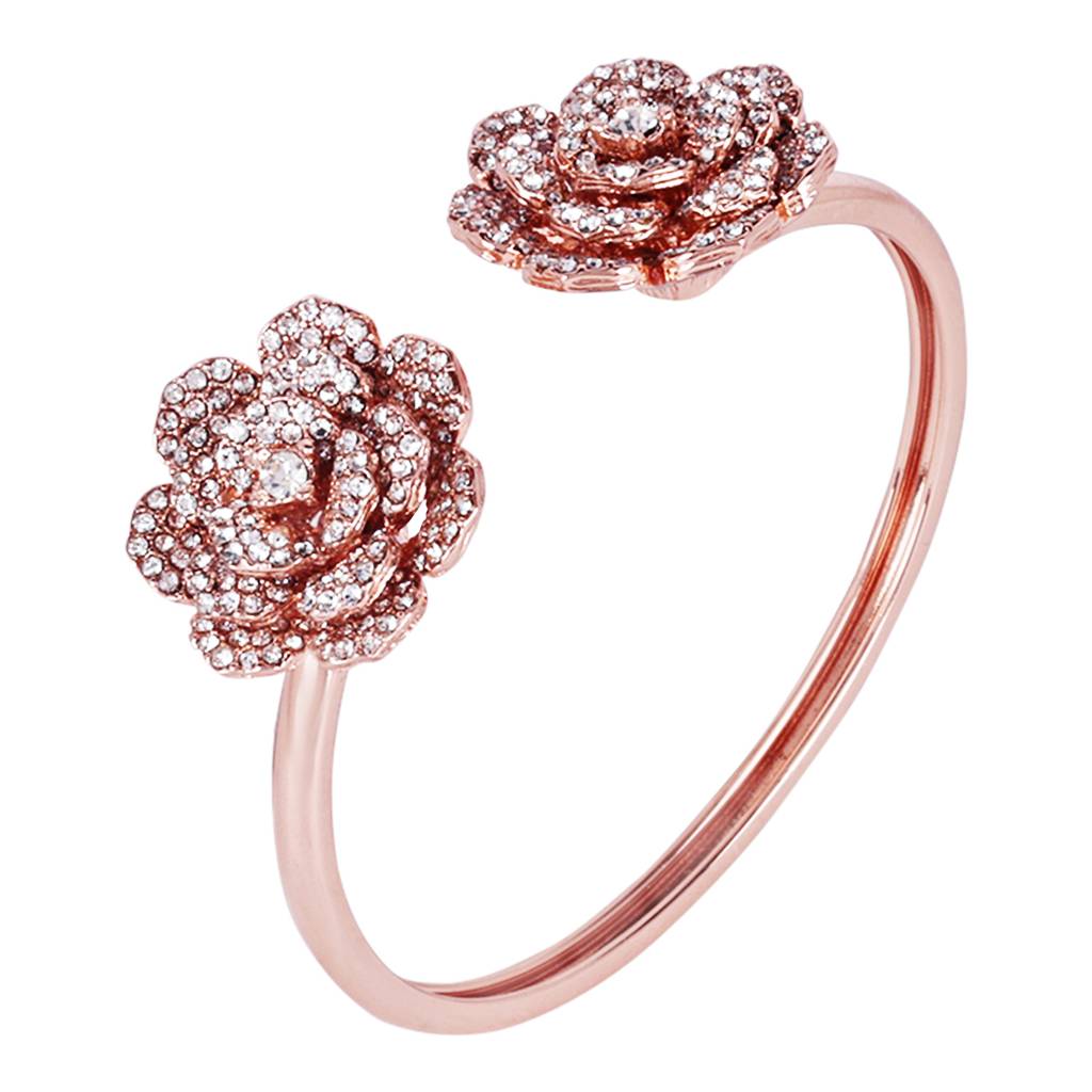 Elegant Rose Motif Cuff Bracelet: Exclusive Rosegold Plated Floral Design For Women : 102199-RGWEBR