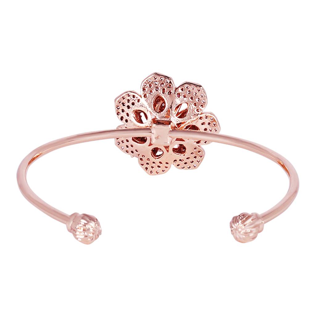 Luxurious Rose Motif Cuff Bracelet: Rosegold Plated With Floral Charms : AD-111-RGWEBR
