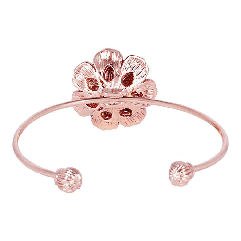 Trendy Rose Motif Cuff Bracelet For Women: Premium Rosegold Plated With Floral Detailing : 102201-RGWEBR