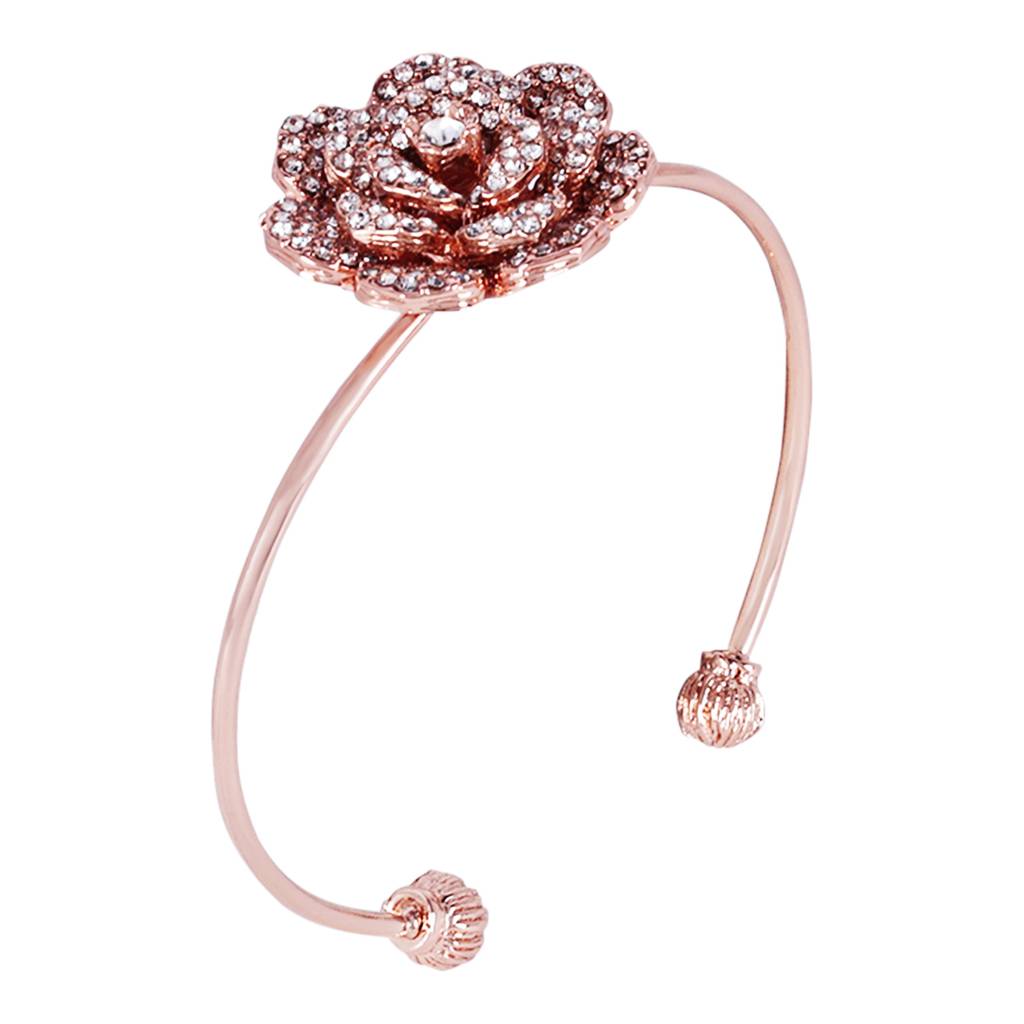 Trendy Rose Motif Cuff Bracelet For Women: Premium Rosegold Plated With Floral Detailing : 102201-RGWEBR