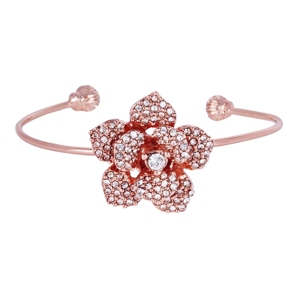 Exclusive Rose-Embellished Rosegold Cuff Bracelet: Delicate Floral Motif For Women : 102206-RGWEBR