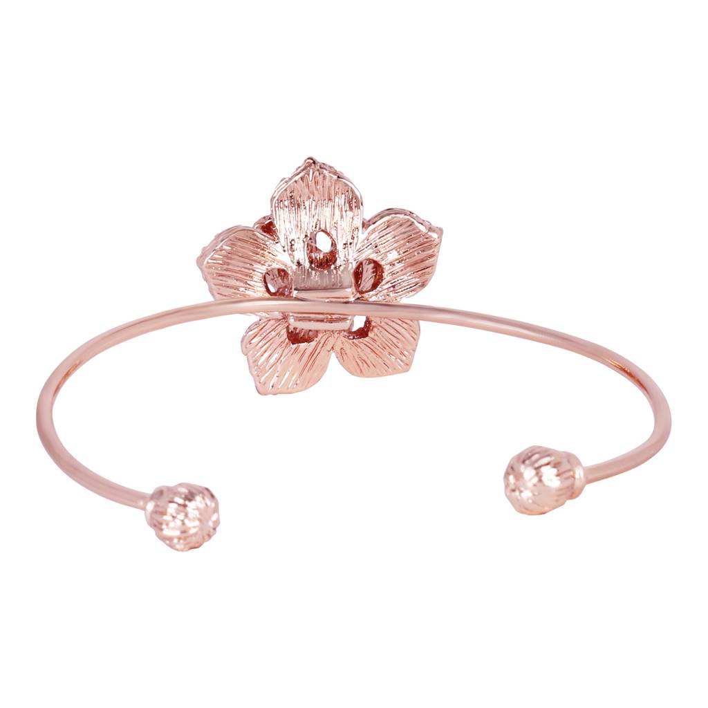 Exclusive Rose-Embellished Rosegold Cuff Bracelet: Delicate Floral Motif For Women : 102206-RGWEBR