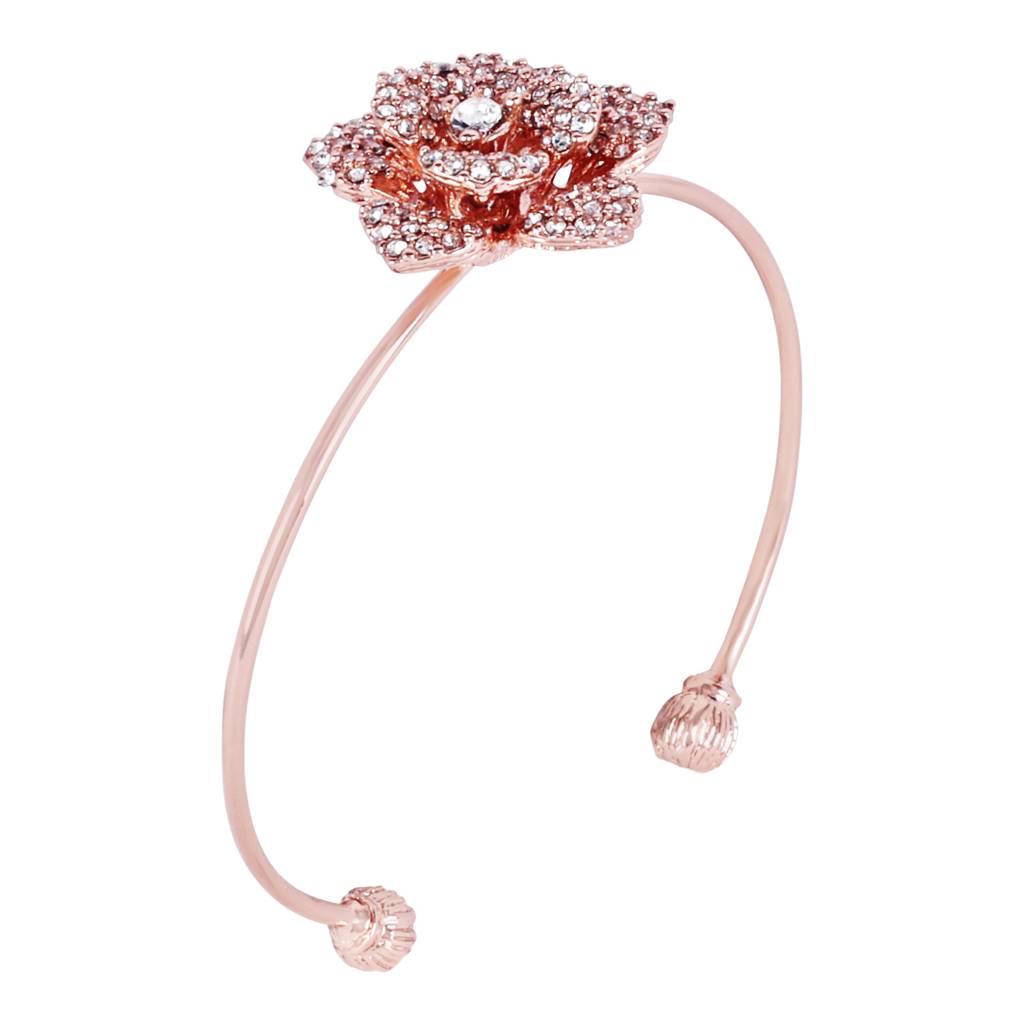 Exclusive Rose-Embellished Rosegold Cuff Bracelet: Delicate Floral Motif For Women : 102206-RGWEBR