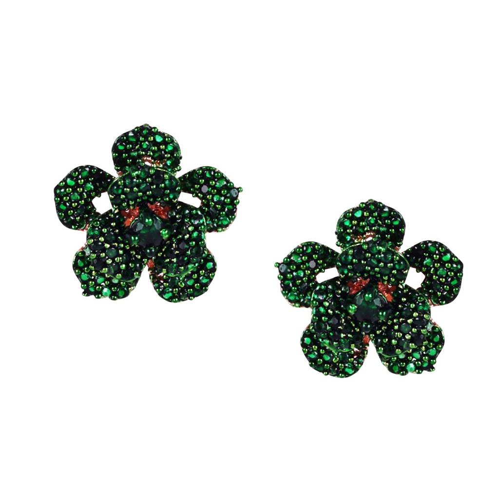 Sparkling Green American Diamond Rose Motif Stud Earrings With Premium Rosegold Finish : AD-815-RGGNERER