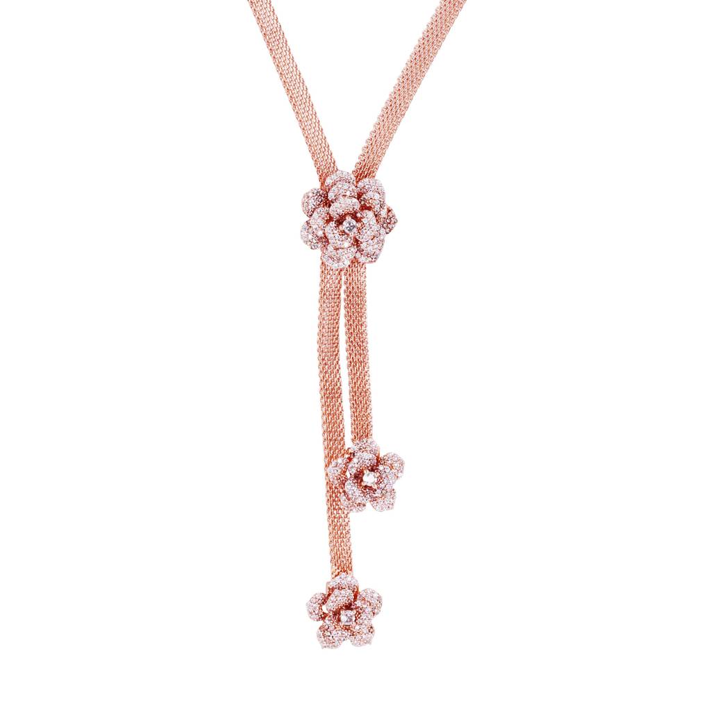 Elegant Rose Motif Necklace Set: Gold Plated Lightweight Floral Motif Jewelry For Women : AD-818-RGWENKER