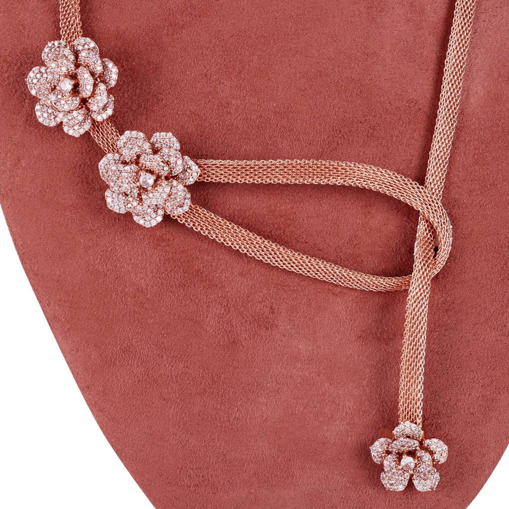 Luxury Rose Motif Necklace Set: Stylish Rosegold Plated Floral Design For Women : AD-817-RGWENKER