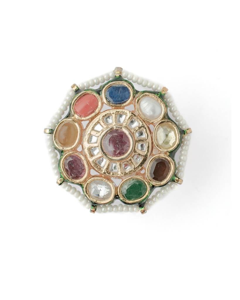Vivinia By Vidhi Mehra Saadgi Gold Plated Multicolored Womens Kundan, Polki Ring-Vr002 : VR002