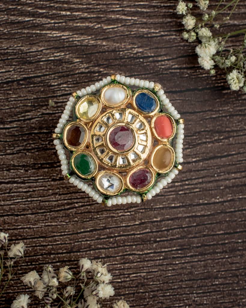 Vivinia By Vidhi Mehra Saadgi Gold Plated Multicolored Womens Kundan, Polki Ring-Vr002 : VR002