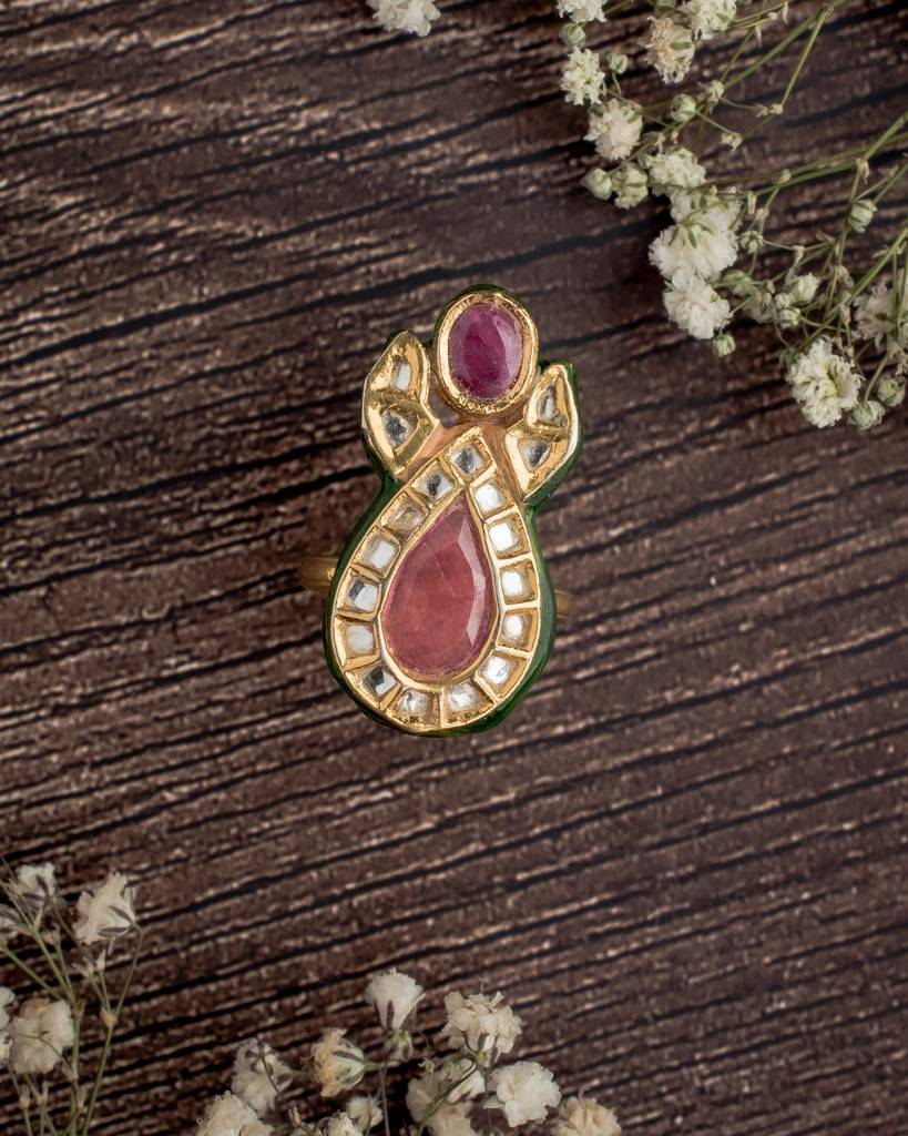 Vivinia By Vidhi Mehra Saadgi Gold Plated Multicolored Womens Kundan, Polki Ring-Vr003 : VR003