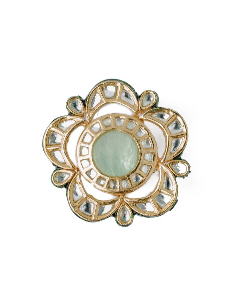 Vivinia By Vidhi Mehra Saadgi Gold Plated Green Womens Kundan, Polki Ring-Vr009 : VR009