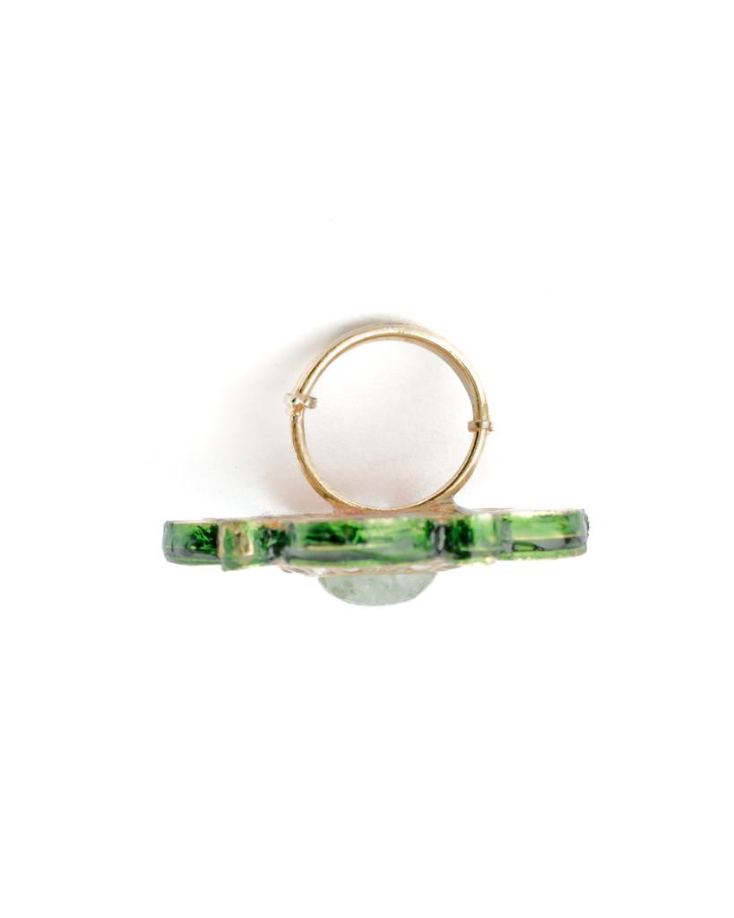 Vivinia By Vidhi Mehra Saadgi Gold Plated Green Womens Kundan, Polki Ring-Vr009 : VR009