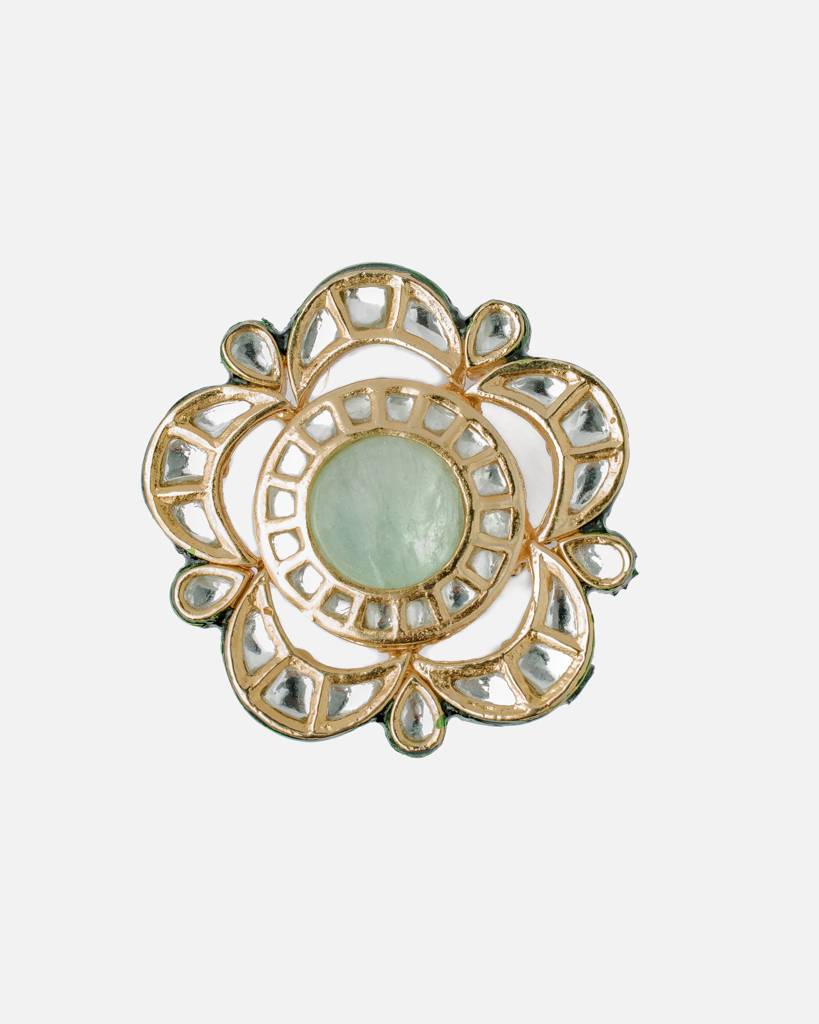 Vivinia By Vidhi Mehra Saadgi Gold Plated Green Womens Kundan, Polki Ring-Vr009 : VR009