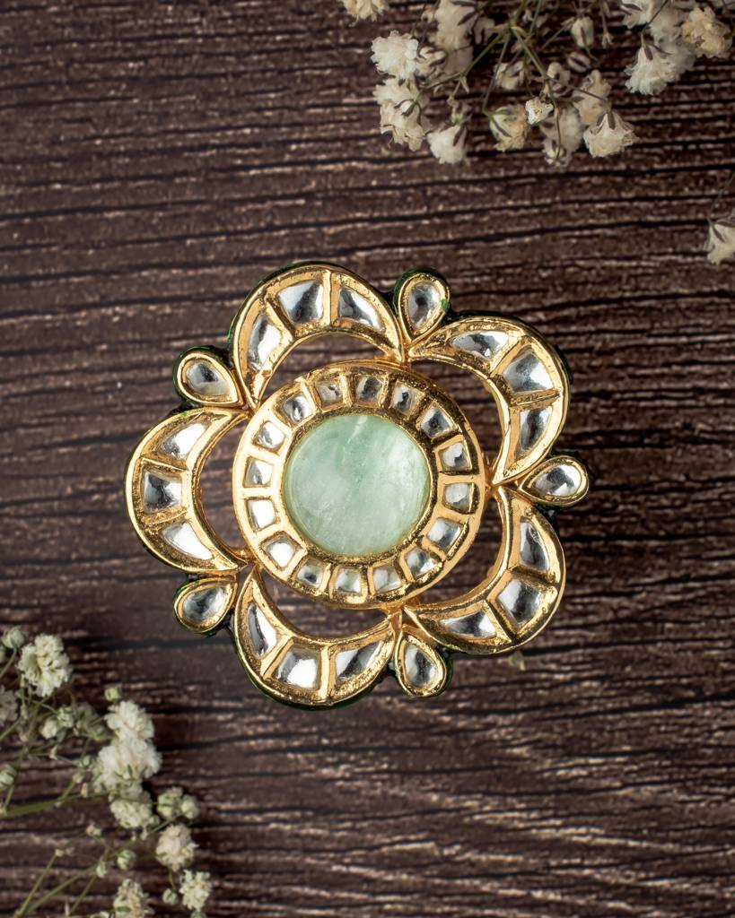 Vivinia By Vidhi Mehra Saadgi Gold Plated Green Womens Kundan, Polki Ring-Vr009 : VR009