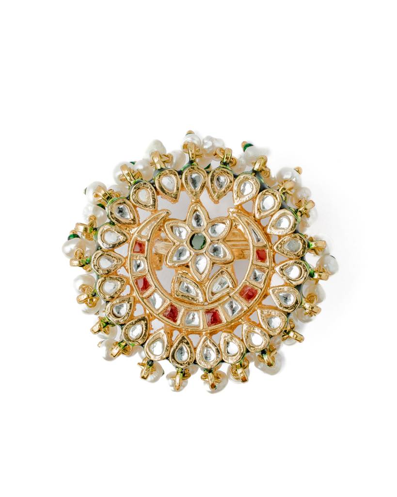 Vivinia By Vidhi Mehra Saadgi Gold Plated Green Womens Kundan, Polki Ring-Vr016 : VR016