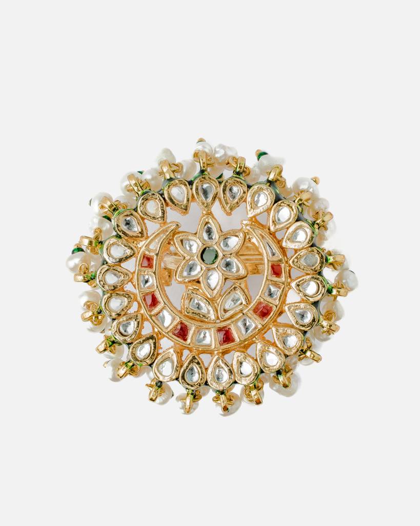 Vivinia By Vidhi Mehra Saadgi Gold Plated Green Womens Kundan, Polki Ring-Vr016 : VR016