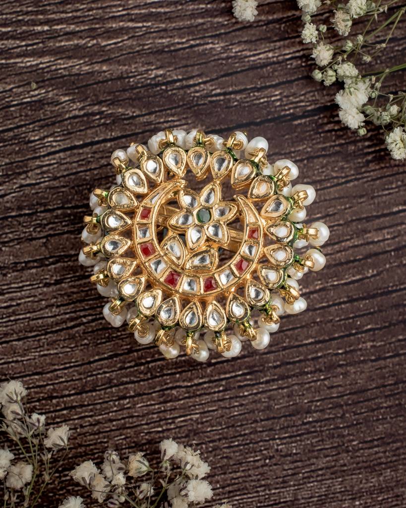 Vivinia By Vidhi Mehra Saadgi Gold Plated Green Womens Kundan, Polki Ring-Vr016 : VR016