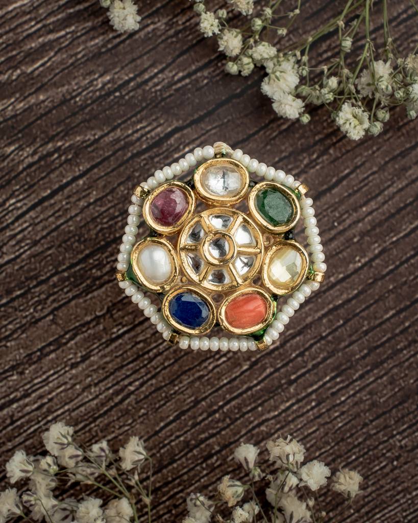 Vivinia By Vidhi Mehra Saadgi Gold Plated Multicolored Womens Kundan, Polki Ring-Vr022 : VR022