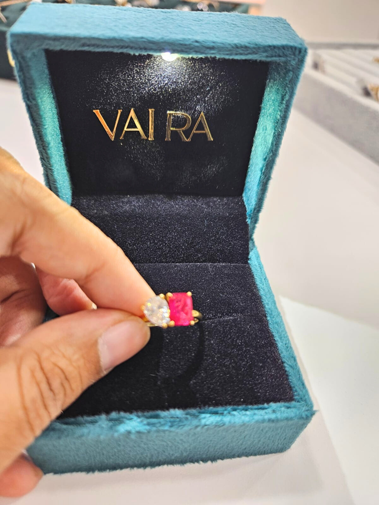 Toi Et Moi Birthstone Ring (Ruby + Pear Moissanite) : VR024