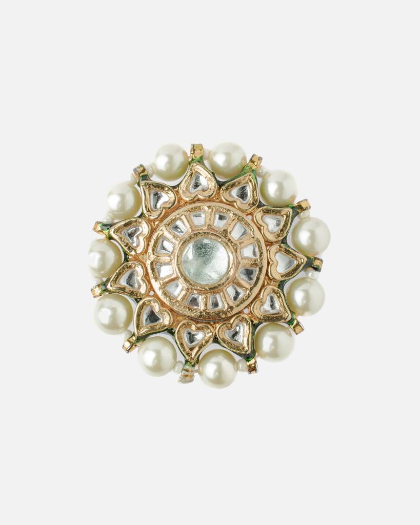 Vivinia By Vidhi Mehra Saadgi Gold Plated Green Womens Kundan, Polki Ring-Vr025 : VR025