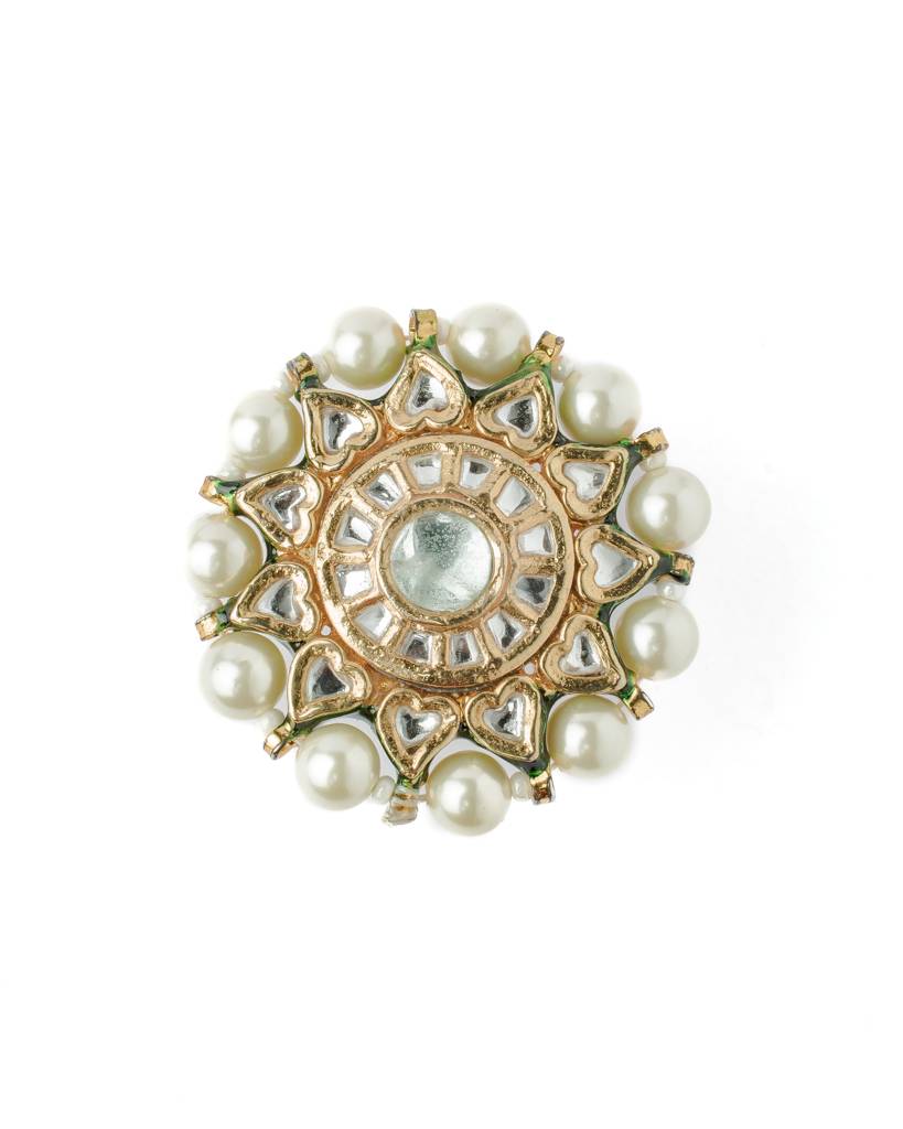 Vivinia By Vidhi Mehra Saadgi Gold Plated Green Womens Kundan, Polki Ring-Vr025 : VR025