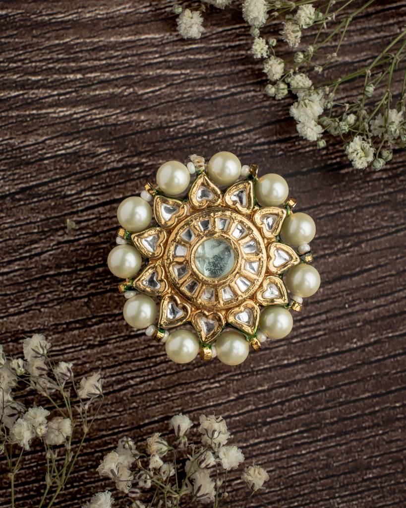 Vivinia By Vidhi Mehra Saadgi Gold Plated Green Womens Kundan, Polki Ring-Vr025 : VR025