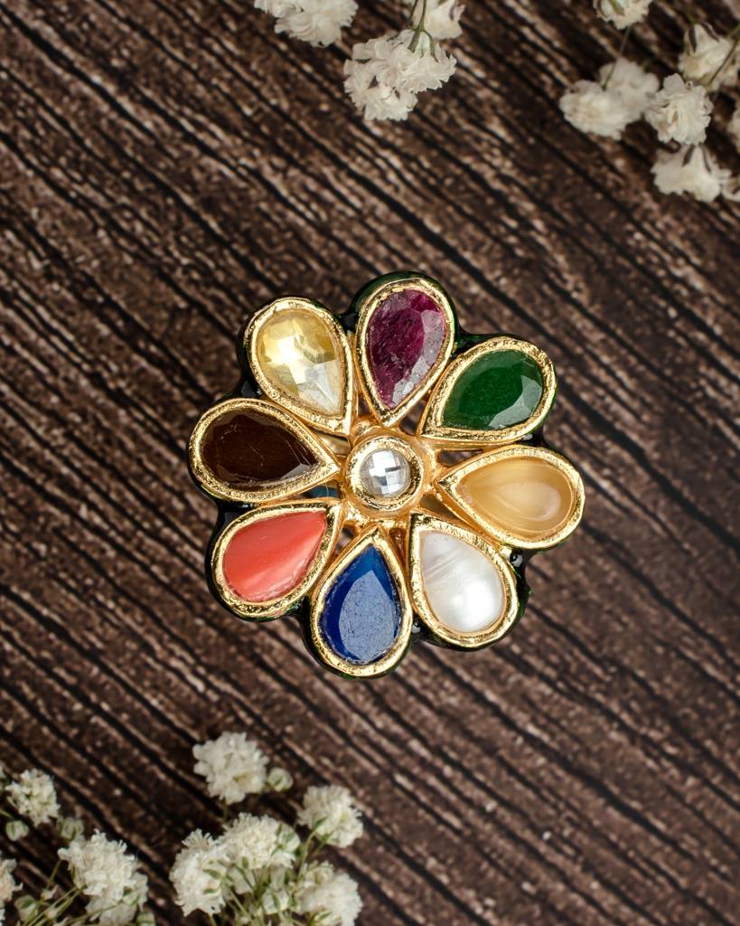 Vivinia By Vidhi Mehra Saadgi Gold Plated Multicolored Womens Kundan, Polki Ring-Vr028 : VR028