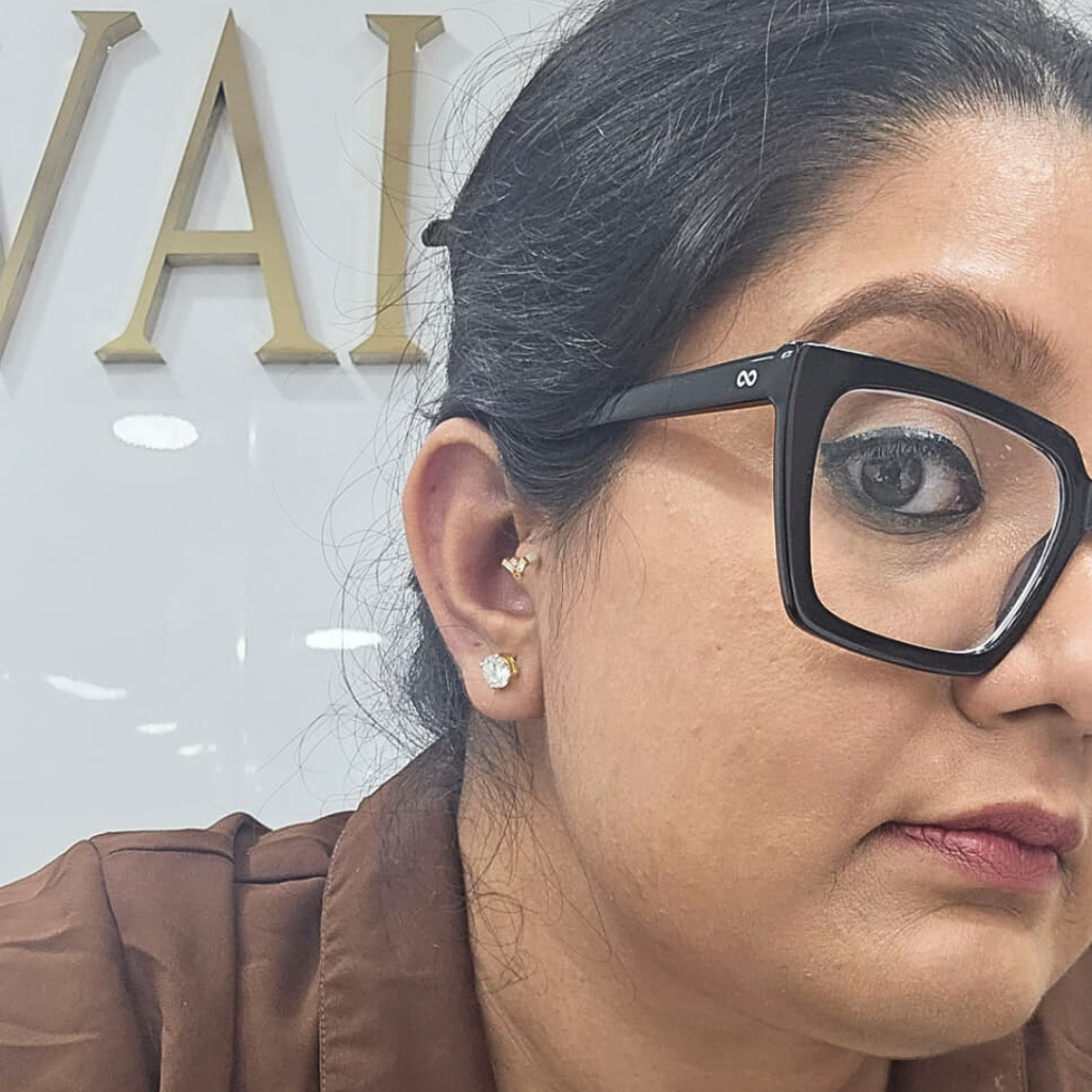 Baguette Corner Piercing Ear Studs Pair Lab Diamond : VR052