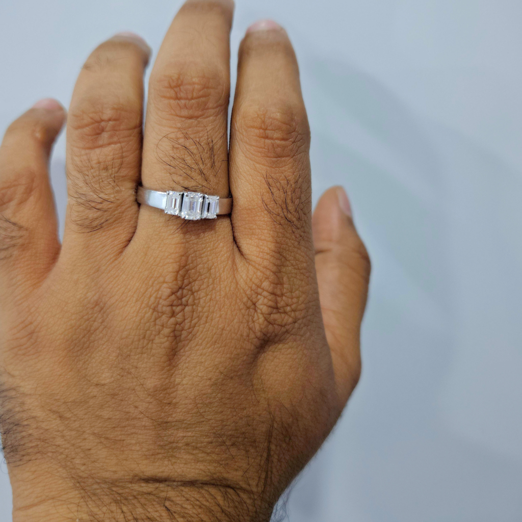 Krish Threestone Men Ring Moissanite : VR155