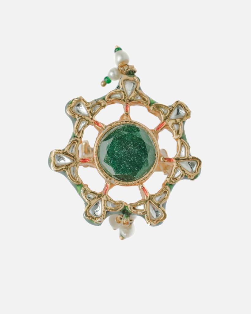 Vivinia By Vidhi Mehra Saadgi Gold Plated Green Womens Kundan, Polki Ring-Vr184 : VR184