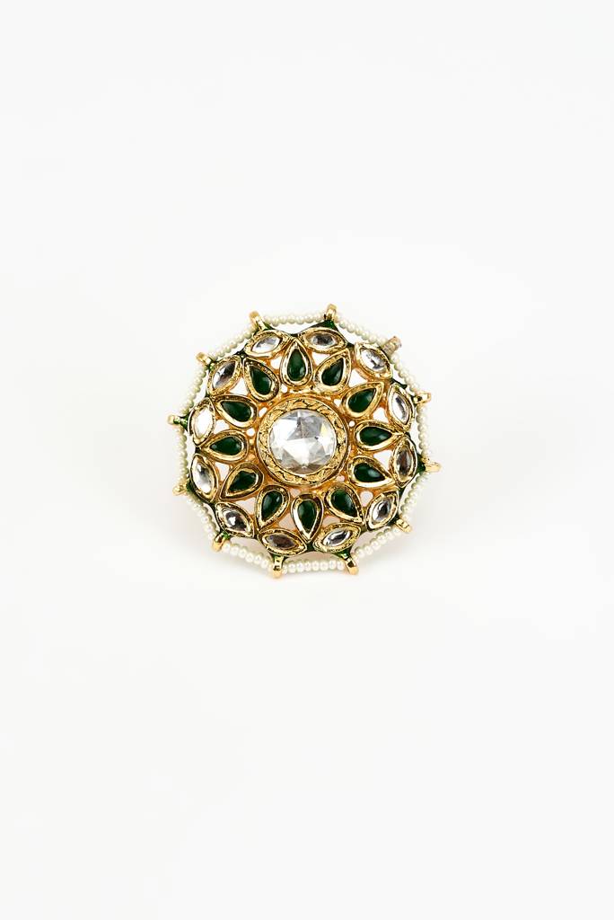 Vivinia By Vidhi Mehra Saadgi Gold Plated Green Kundan, Polki Womens Ring -Vr387 : VR387