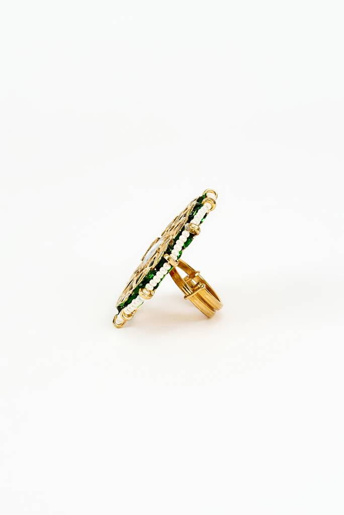 Vivinia By Vidhi Mehra Saadgi Gold Plated Green Kundan, Polki Womens Ring -Vr387 : VR387