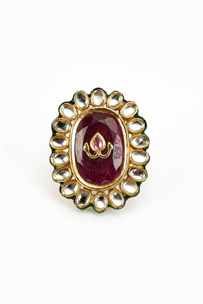 Vivinia By Vidhi Mehra Saadgi Gold Plated Red Kundan, Polki Womens Ring -Vr388 : VR388
