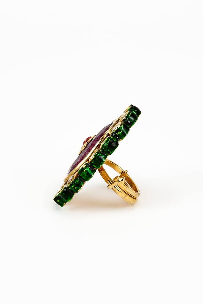 Vivinia By Vidhi Mehra Saadgi Gold Plated Red Kundan, Polki Womens Ring -Vr388 : VR388